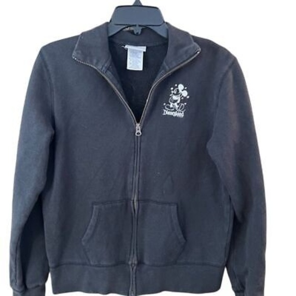 Disney Women's Zip-Up Hoodie Black Embroidered Mickey Mouse Size M Rhinestone - Picture 1 of 9